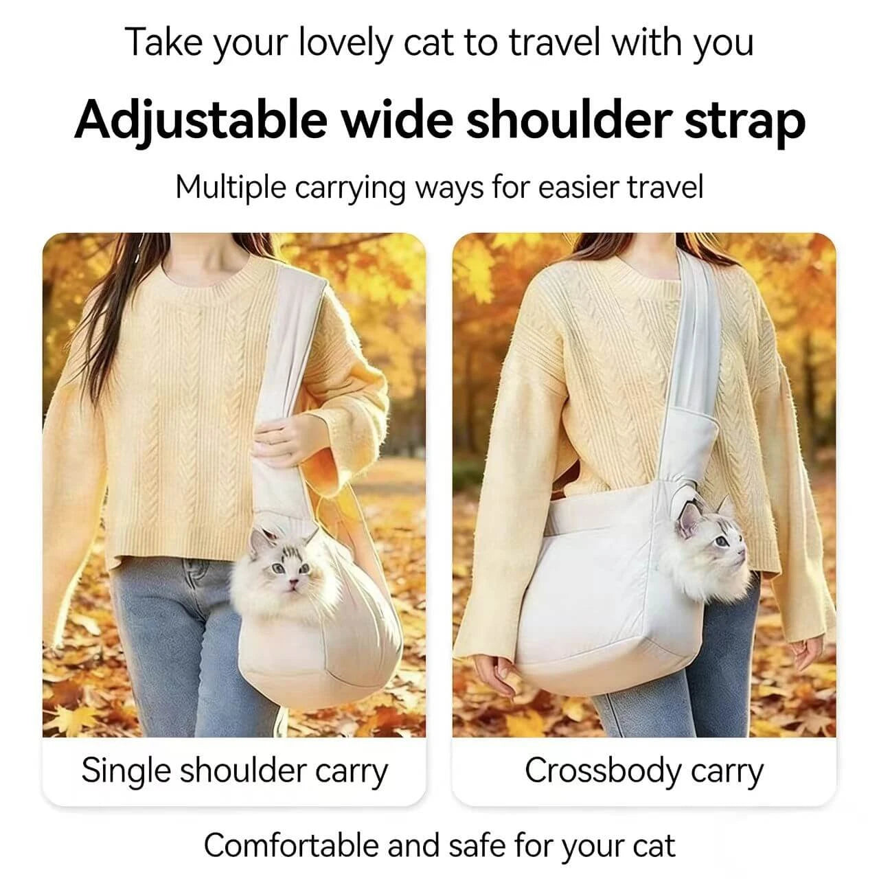 Portable Cat Carrier Sling - Soft Padded, Casual Style