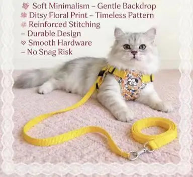 Escape-Proof Cat Harness & Leash: Floral Print, Cute Dog Accent