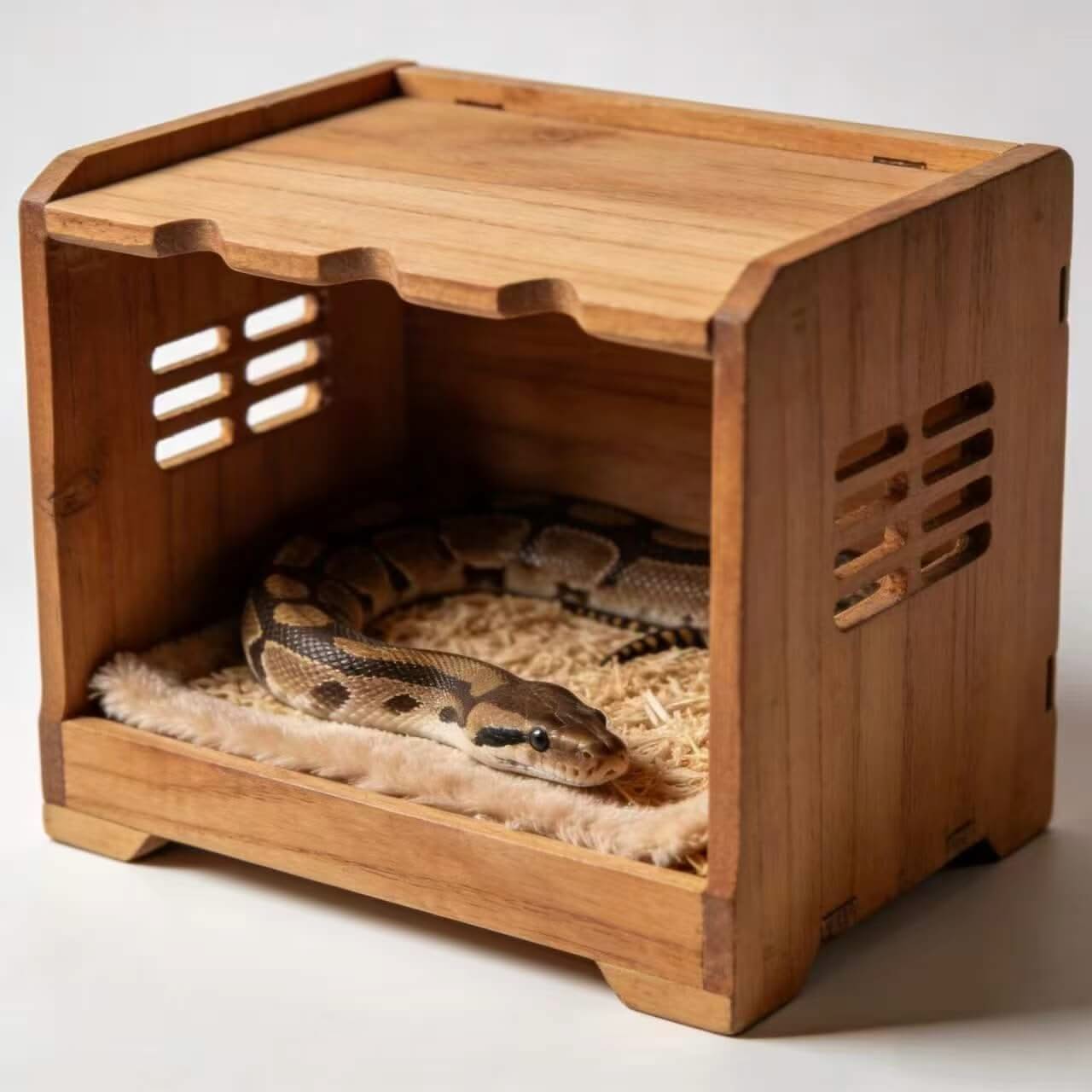 Ventilated Wooden Snake Hide: Cozy Lining, Breathable Slots for Snakes
