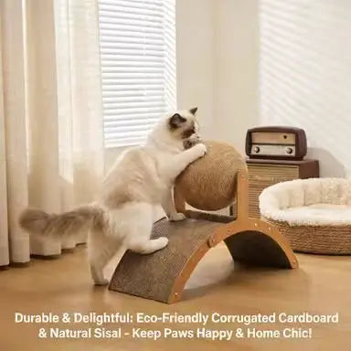 Multi-Functional Cat Scratcher: Corrugated Cardboard, Ball & Arch Design, Natural Brown