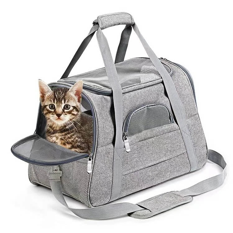 Breathable Pet Carrier Tote - Mesh Ventilation, Adjustable Straps, Gray