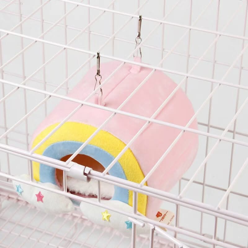 Space-saving Hanging Hamster House for Hamsters - Rainbow Shape, Multi-color, Soft Plush, Secure Hooks