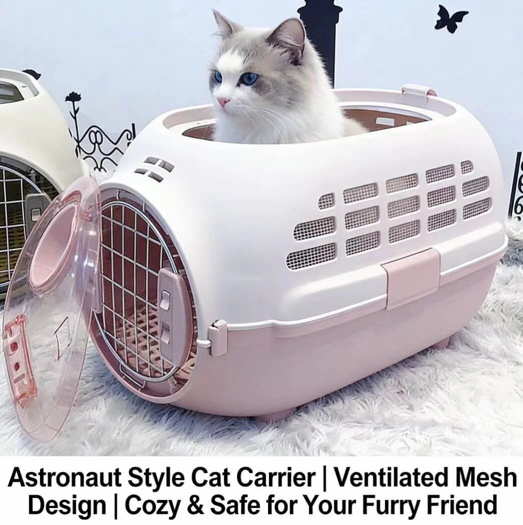 Secure Cat & Dog Carrier - Lightweight Plastic, Easy Clean, Pink