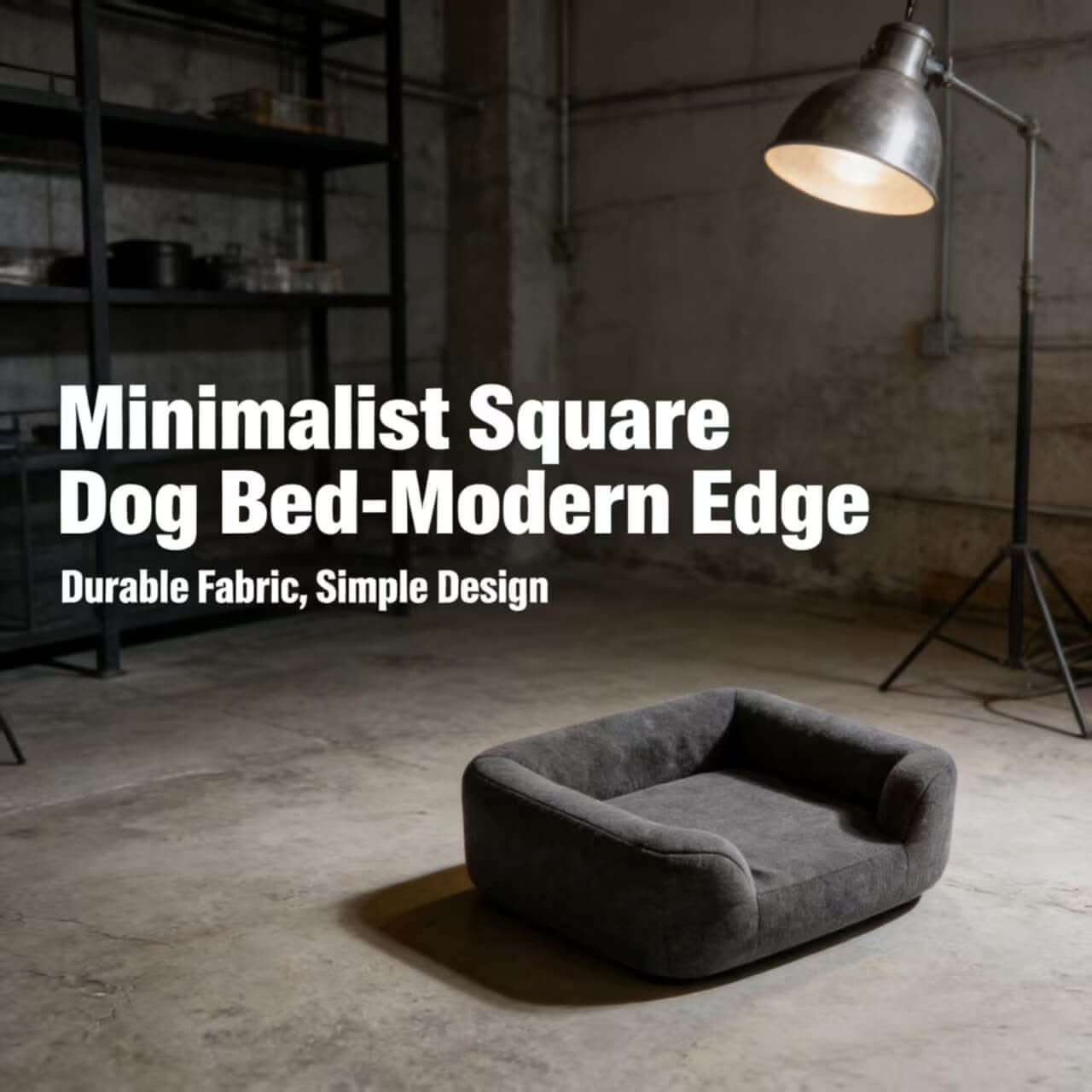 Minimalist Pet Bed for Dogs - Square, Grey, Modern Edge, Durable Fabric, Simple Design