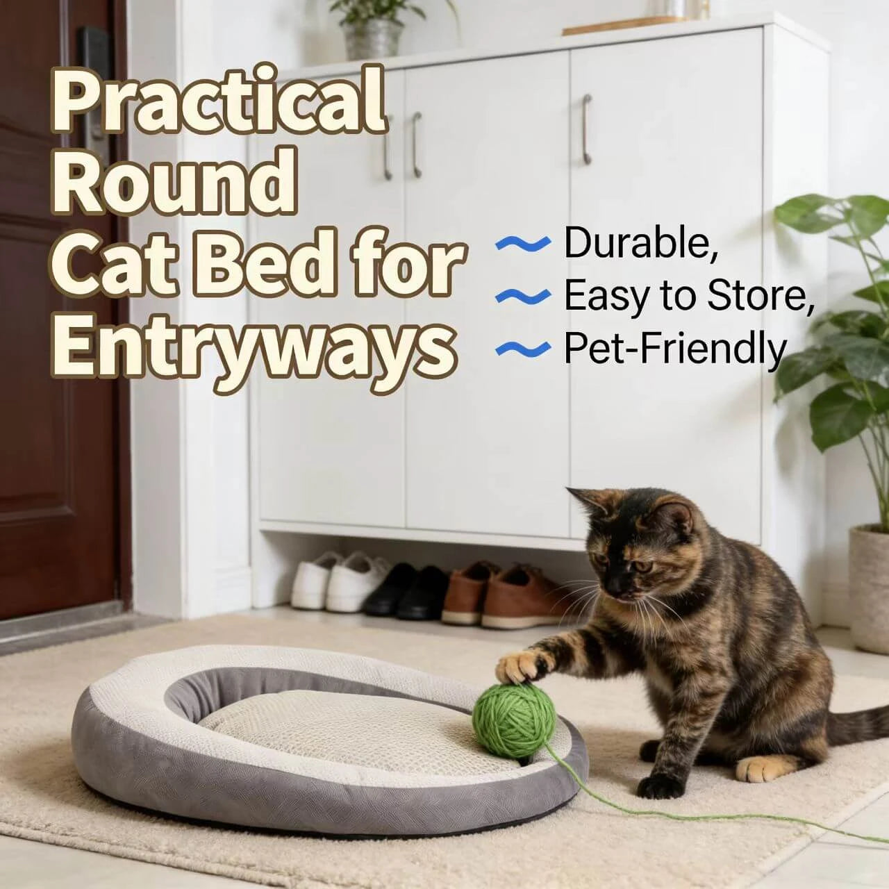 Soft Cushioned Pet Bed for Cats - Egg Design, Textured Cloth, Grey Two-Tone Rest Nest