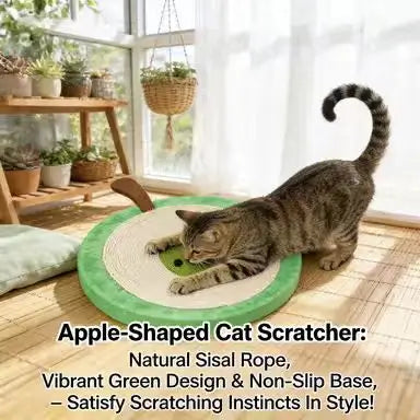 Green Apple Cat Scratcher: Rope Surface, Cute Fruit Design, Pet-Friendly (Green-White)