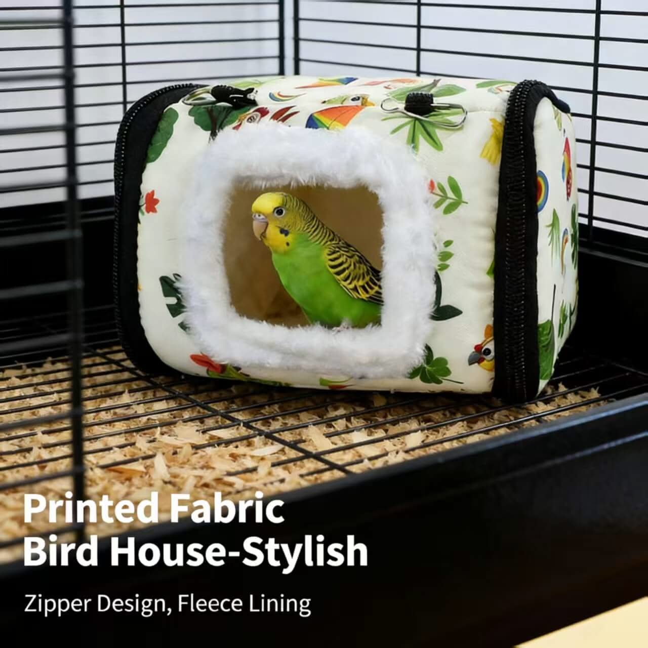Stylish Printed Fabric Bird House: Zipper Design, Fleece Lining Nest for Parrots
