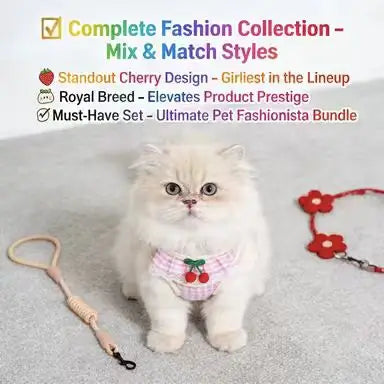 Escape-Proof Cat Harness & Leash: Cherry & Lace Accent, Plaid Design