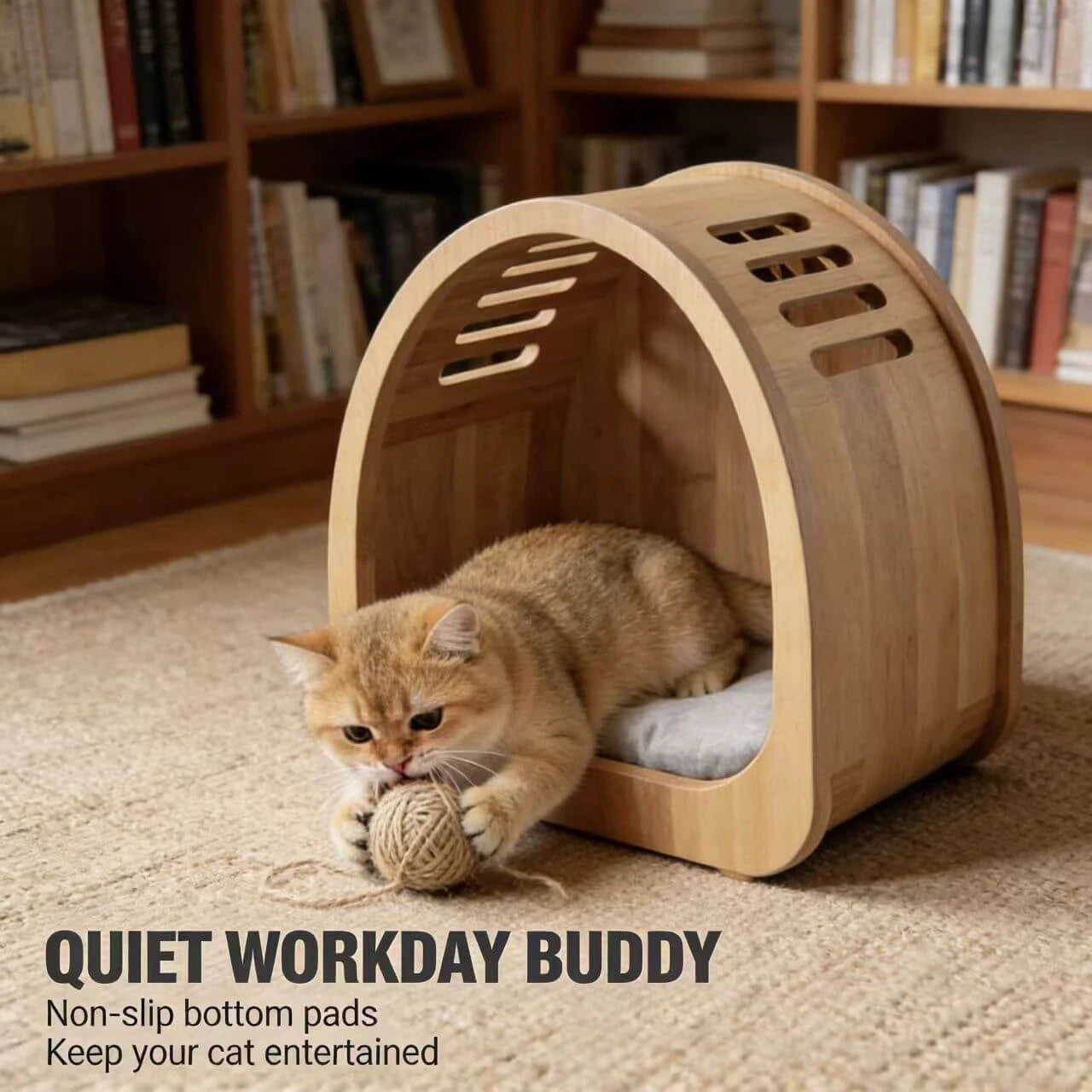 Minimalist Cat Bed with Air Vents - Light Wood, Cozy Hideaway, Premium Pet Furniture