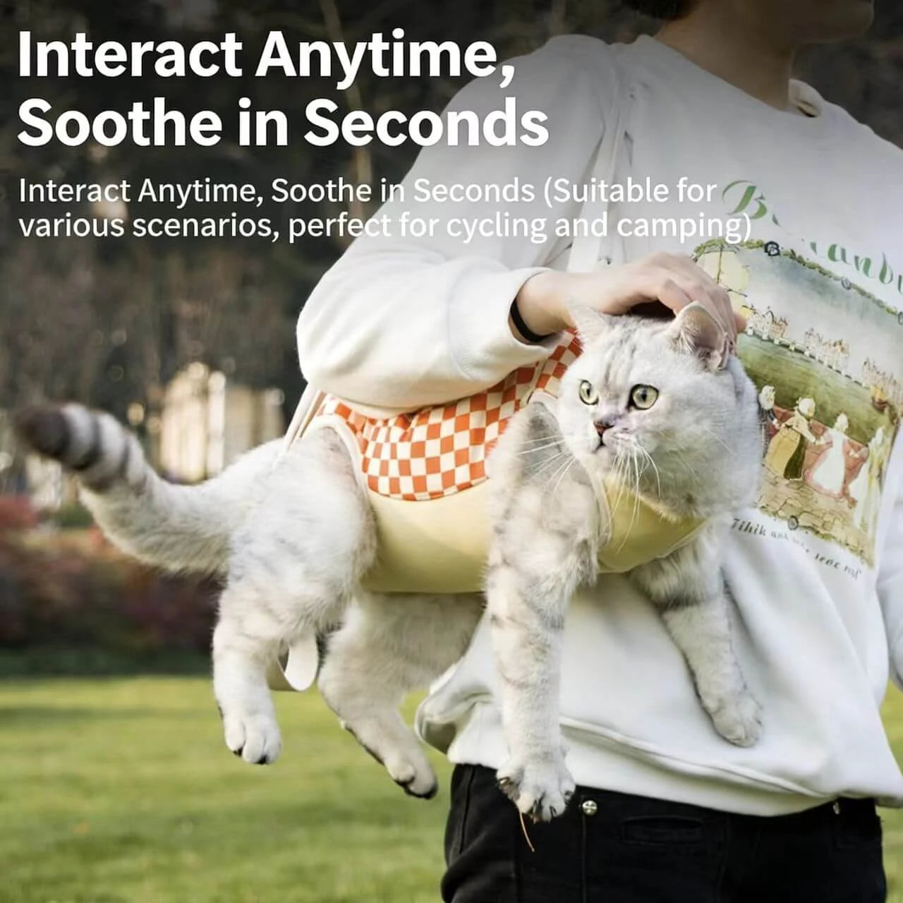 Breathable Pet Travel Tote - Checkerboard Design, Orange & Beige