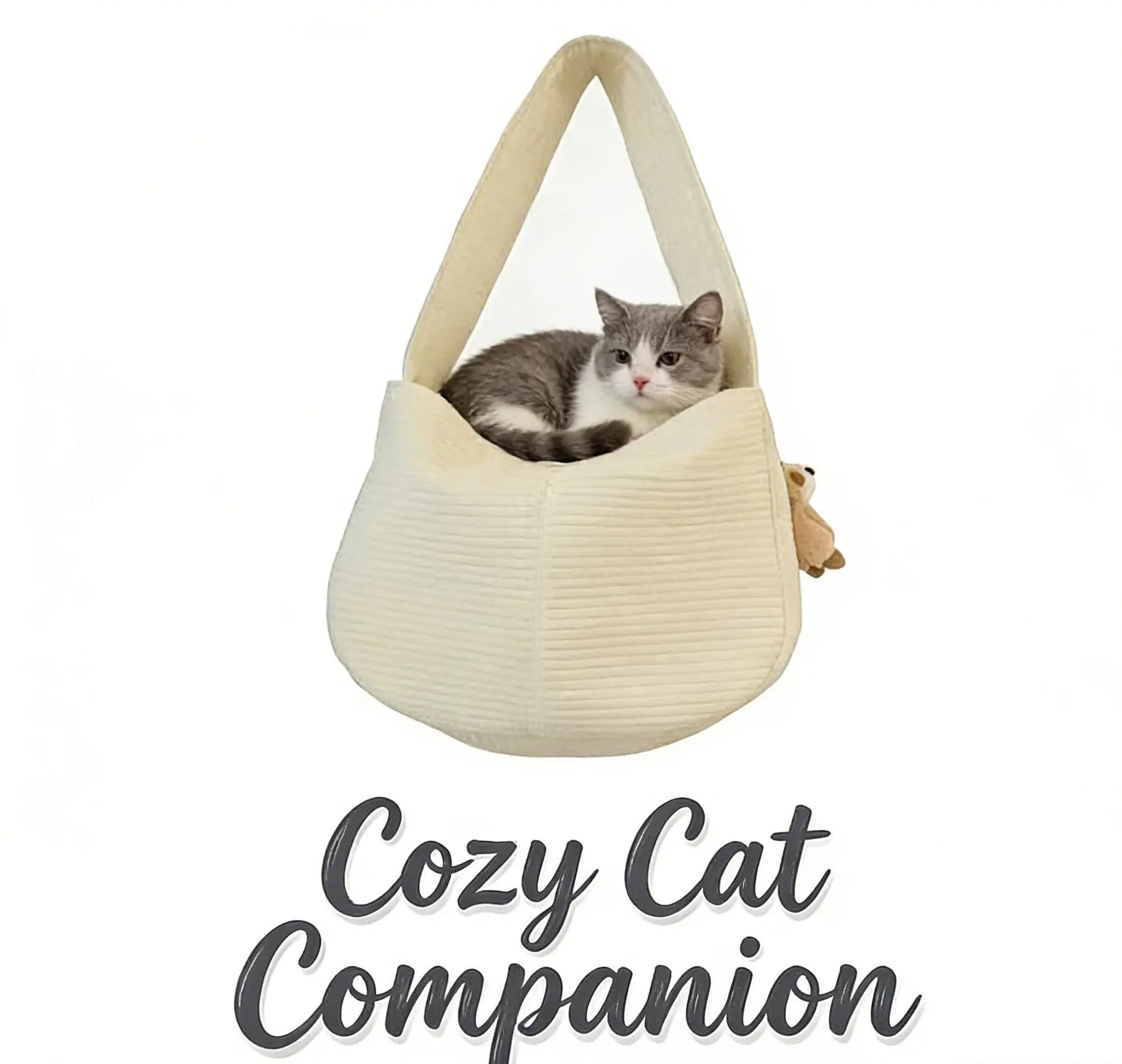 2-in-1 Cozy Portable Pet Carrier & Bed for Cats, Ribbed Fabric Cream White