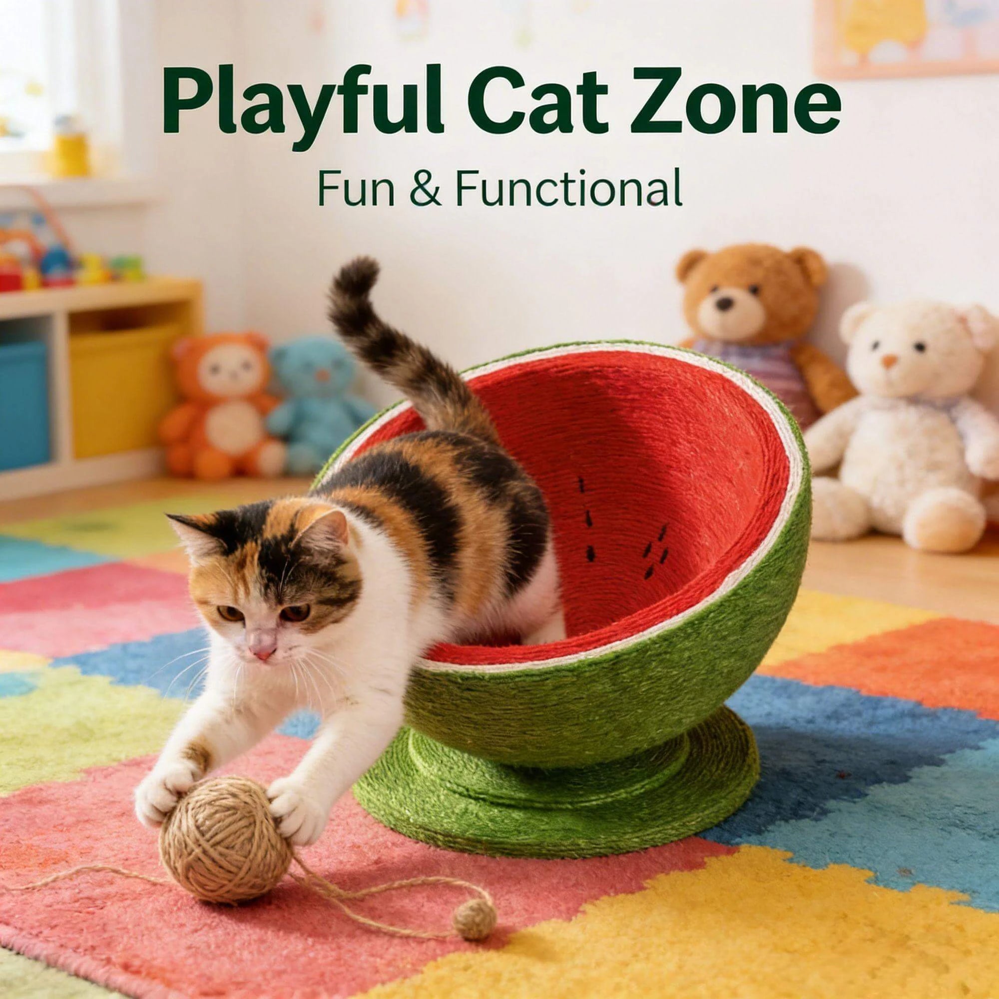 "Non-Slip Watermelon-Shaped Cat Bed for Cats – Scratching-Friendly, Comfortable Rest Space, Woven Material"