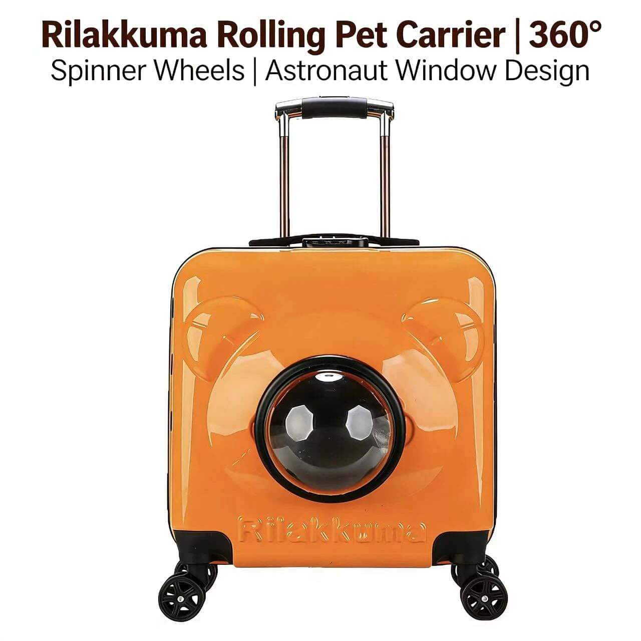 Travel Cat Trolley Case - 360° Wheels, Telescopic Handle, Orange