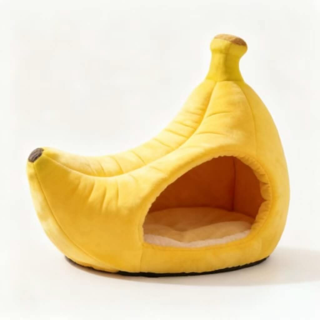 Adorable Banana-Shaped Pet Cave Bed for Cats - Plush, Yellow, Cozy Hiding Spot, All-Season