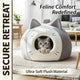 Warm Enclosed Pet Bed for Cats - Cat Face Shape, Soft Plush, Grey/White Rest Cave