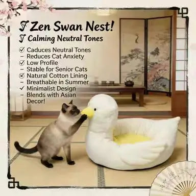 Duck-Shaped Cat Bed: Cozy Rest, Plush Surface, Cute Design (White-Yellow)