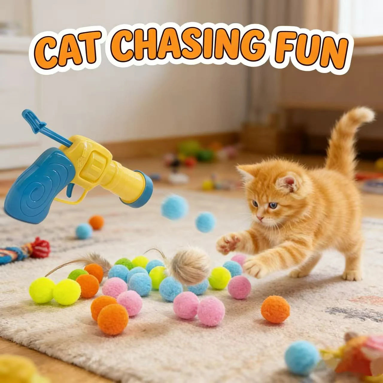 Interactive Launch Play Cat Toy for Cats - Multi-Color Felt Balls Gun-Shape