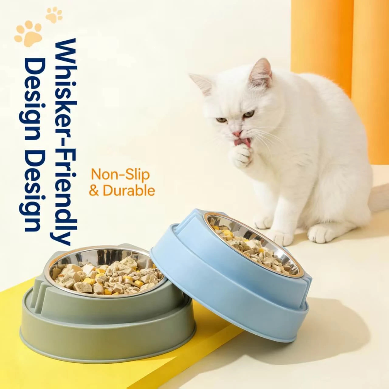 Non-Slip Stainless Steel Cat Bowl - Premium Feeder, Green & Blue