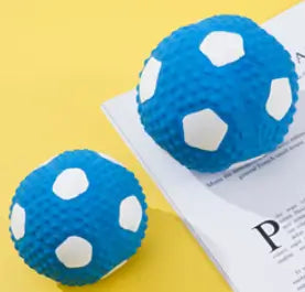 Chew-Resistant Interactive Dog Toy: Soccer Shape, Blue Textured Soft Material