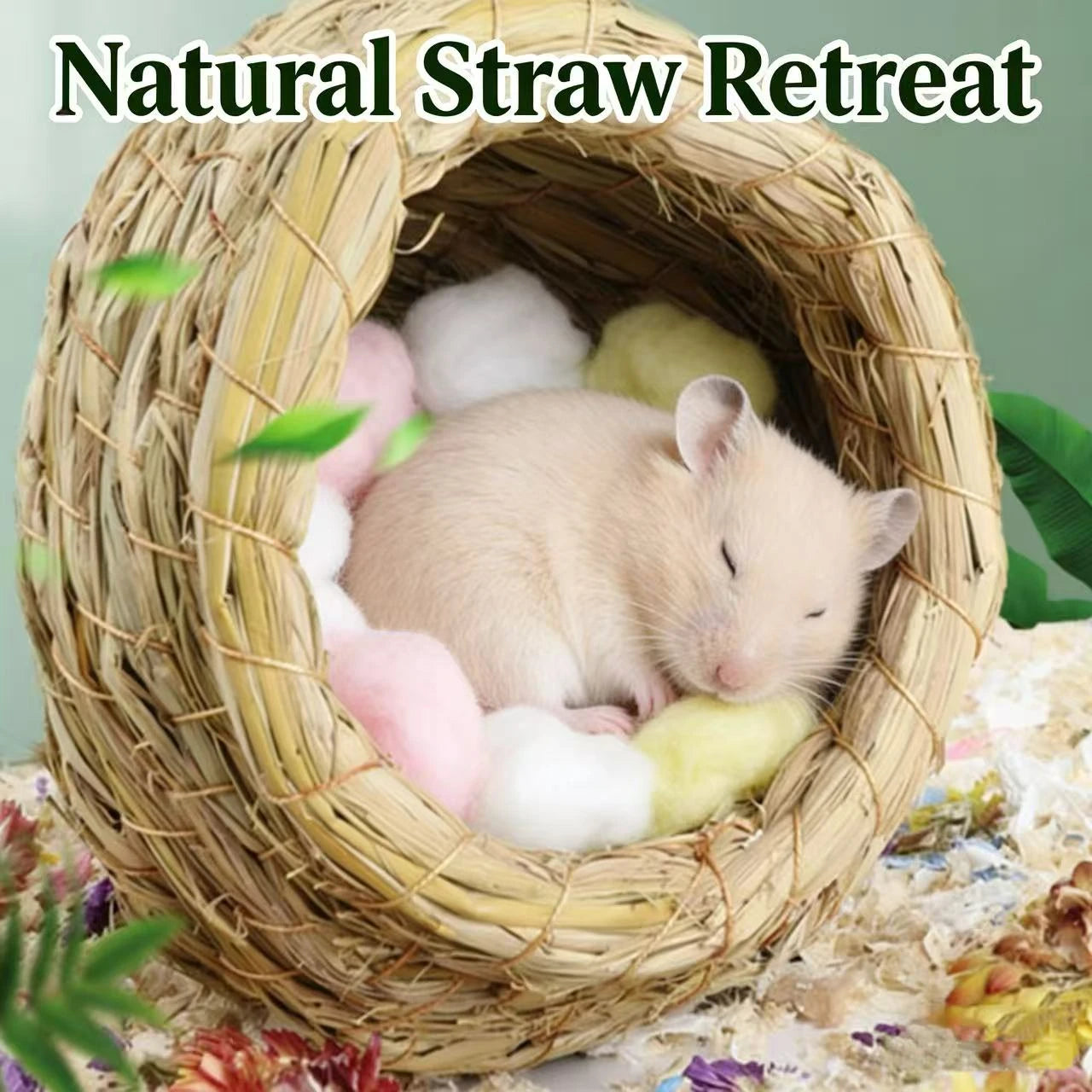 Hide & Rest Hamster Nest for Hamsters - Natural Straw Cylinder Shape Light Brown
