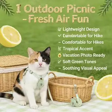 Escape-Proof Cat Harness & Leash: Avocado Accent, Plaid Design