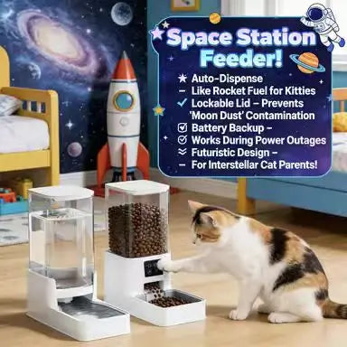 Auto-Refill Cat Feeder & Waterer Set: Transparent Tank, Large Capacity (White)