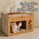 Rest & Scratching Interactive Cat House/Scratcher for Cats - Dual Pom-Poms, Wood, Sisal