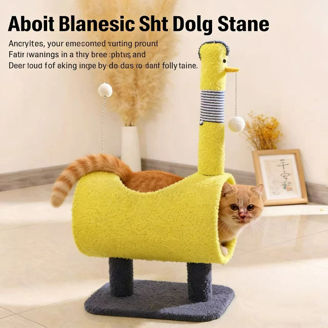 Play Rest Scratch Cat Tree for Cats - Cartoon (Duck/Dino) Cave Nest Toy Ball Plush Multi-Color