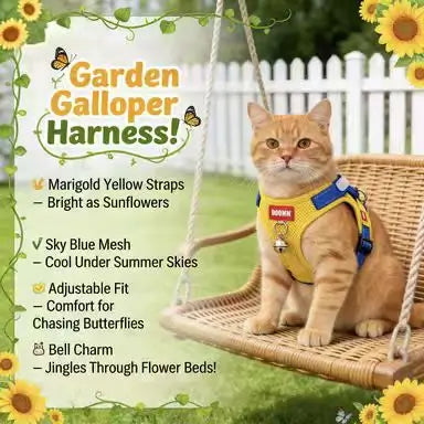 Reflective Escape-Proof Cat Harness: Breathable Mesh, Adjustable Fit (Yellow-Blue)