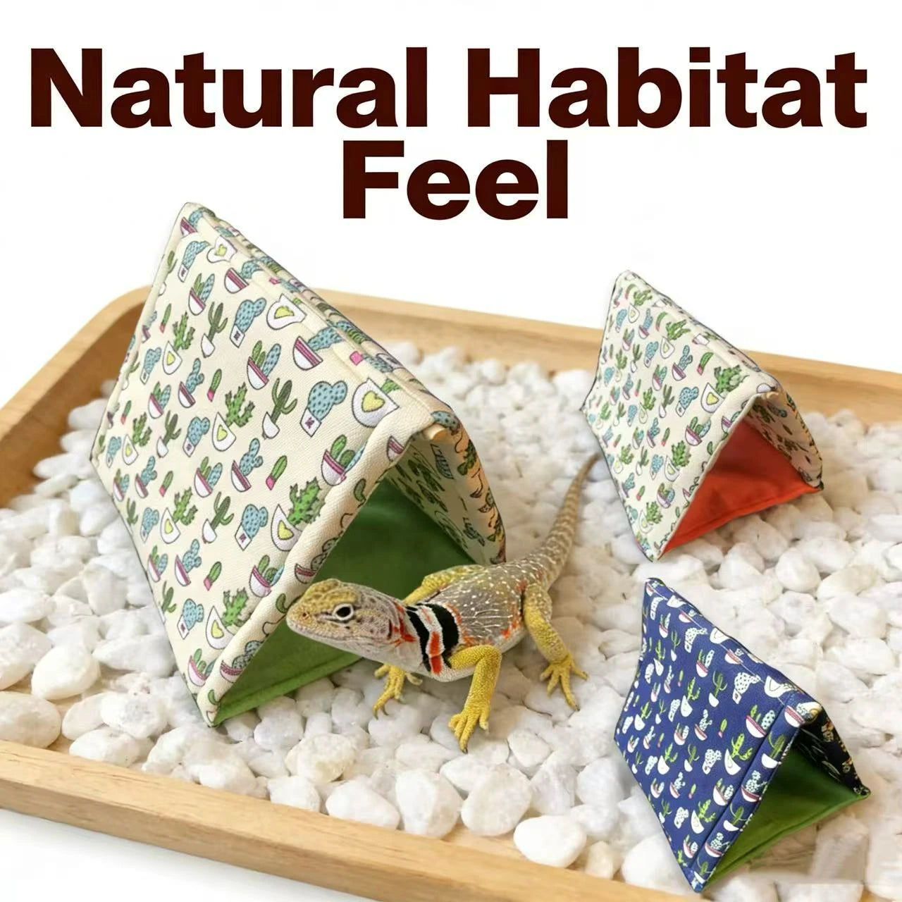 Hide & Rest Lizard Cave for Reptiles (Lizards) - Cactus Print Fabric 2 Color Options