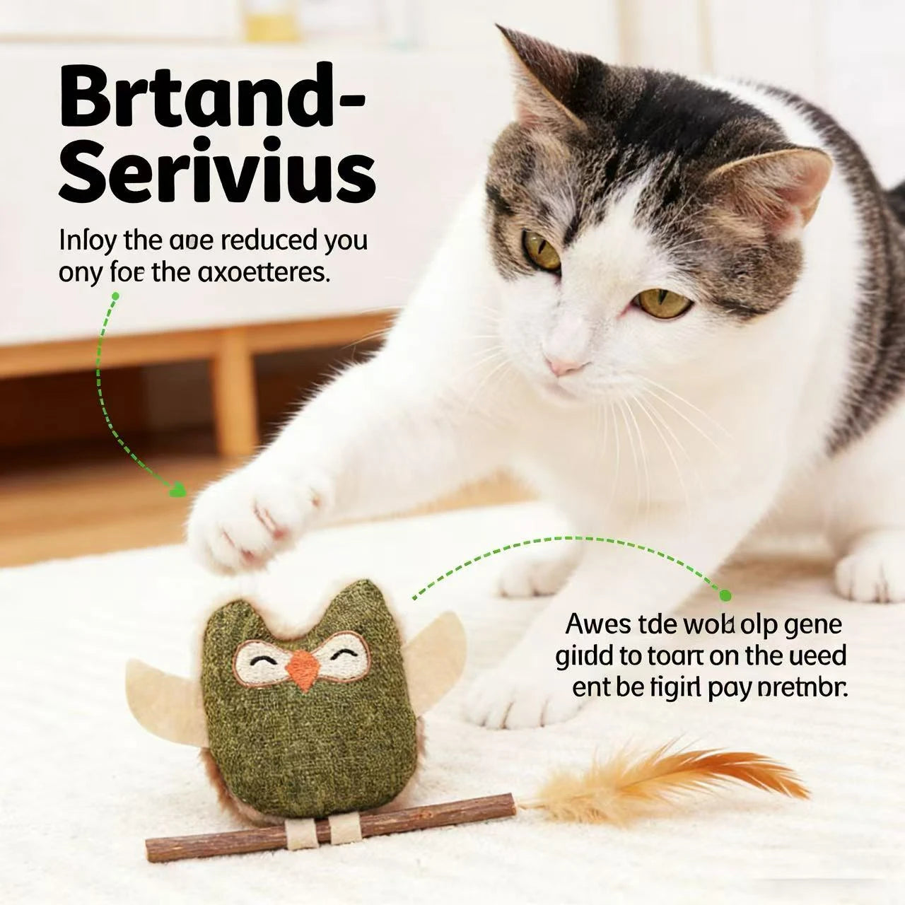 Interactive Play Cat Toy for Cats - Owl Shape Fabric Feather Stick