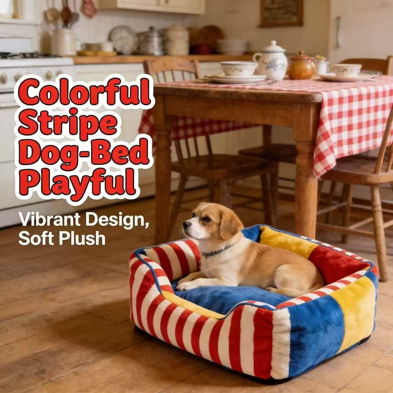 Polka Dot Pet Bed for Cats - White-Black, Square, Tassel Decor, Soft Fabric