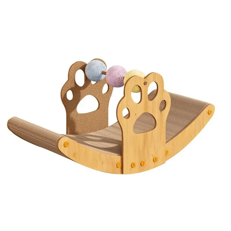 Paw-Shaped Rocking Cat Scratcher: Interactive Toys, Durable Surface, Bamboo Design