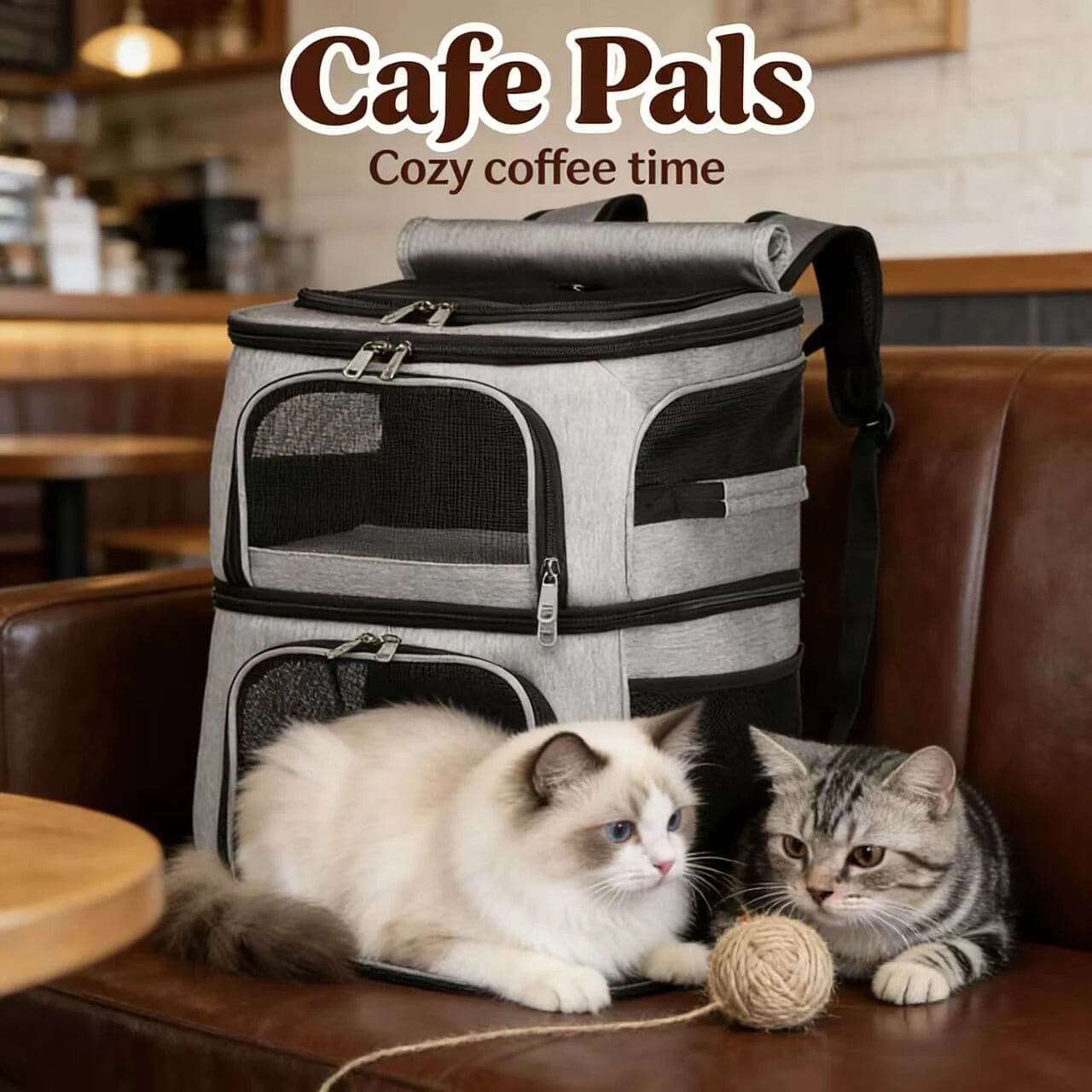 2-Tier Cat & Dog Carrier Backpack - Airy Mesh, Multi-Pet, Gray