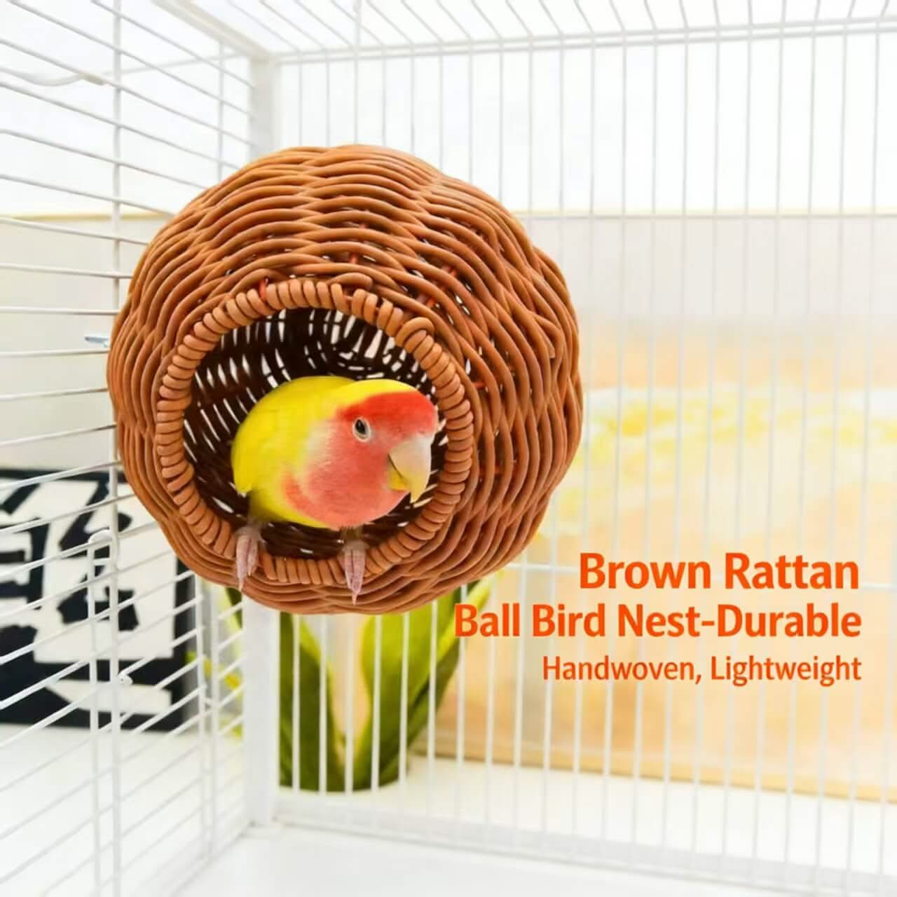 Durable Brown Rattan Ball Bird Nest: Handwoven, Lightweight for Parrots