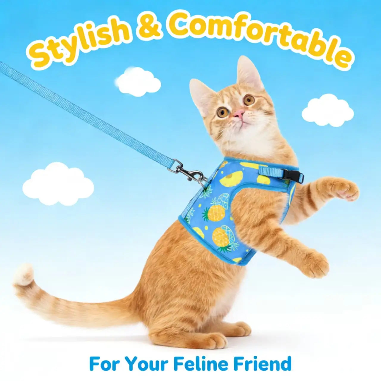 Escape-Proof Cat Harness & Leash: Pineapple Print, Breathable Mesh
