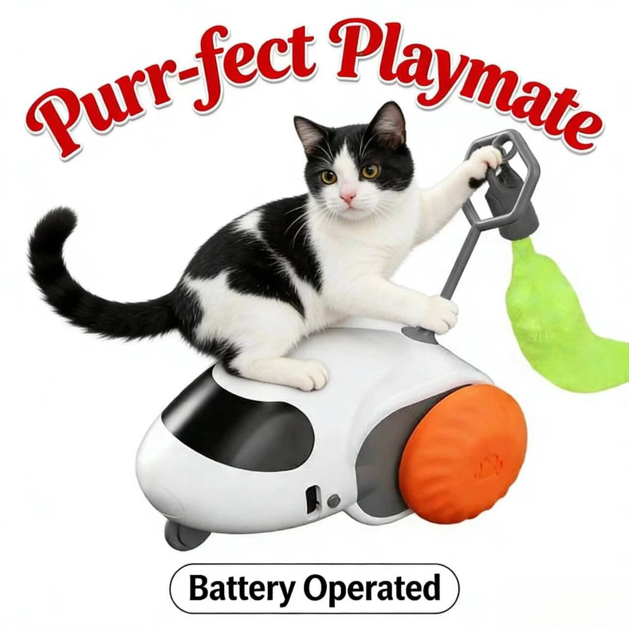 Robot Cat Teaser Toy - Auto-Rotating Feather, Interactive Play, White & Orange