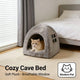 Cozy Pet Cave Bed for Cats - Gray, Tent Design, Window Decor, Soft Plush