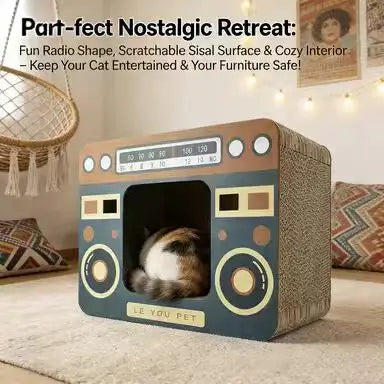 Nostalgic Radio Cat Scratcher: Sisal Surface, Cozy Hideaway, Retro Design (Blue-Brown)