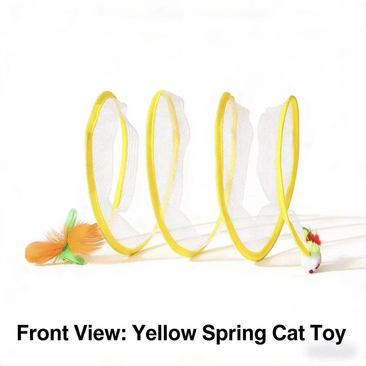 Interactive Cat Play Tunnel - Flexible Spring, Feather Toys, Yellow & Transparent