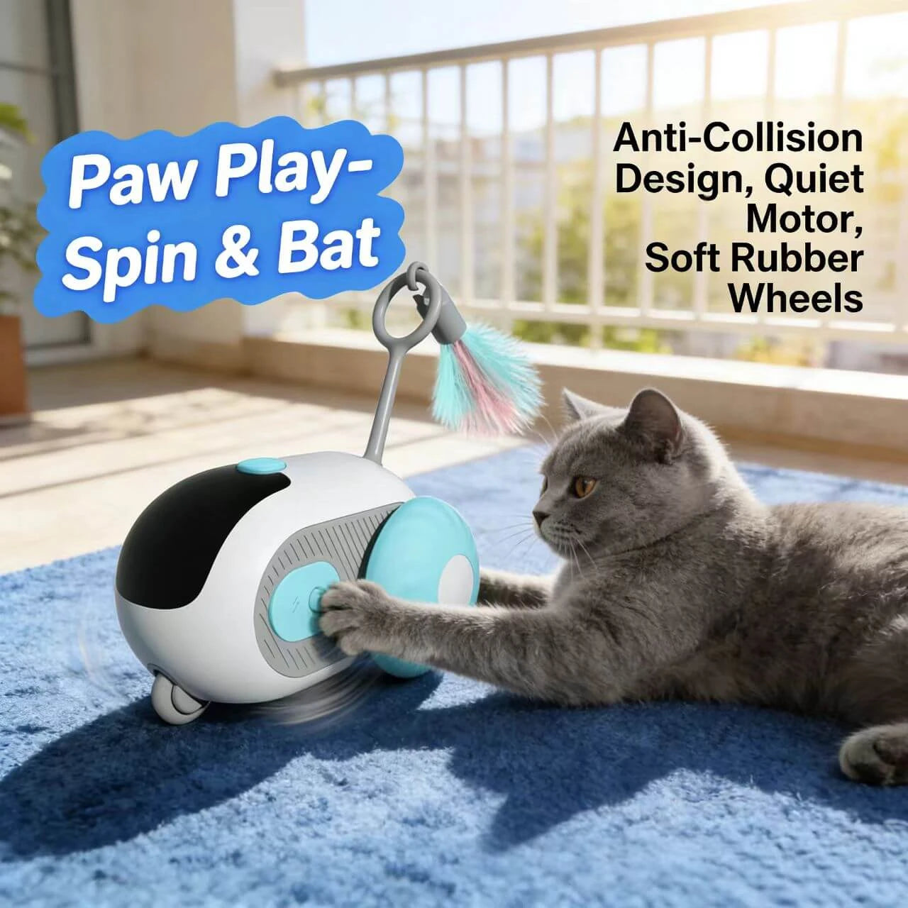 Smart Cat Play Robot - Automatic Movement, Feather Teaser, USB Rechargeable