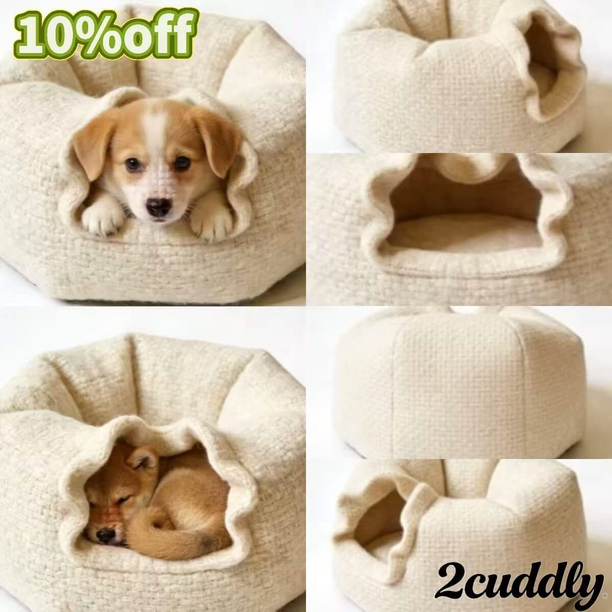 Modern Pet Bed for Dogs - Beige Tweed Octagon, Durable Fabric, Stylish Shape