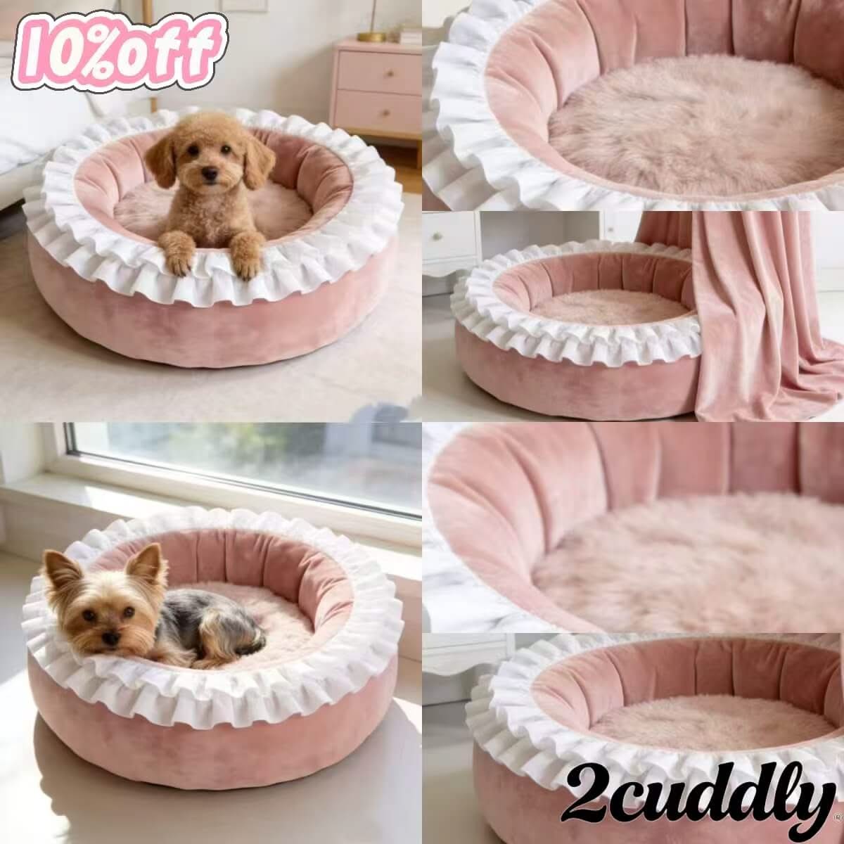 Denim Patchwork Dog Bed , Distressed Studded Design for Small-Medium Dogs