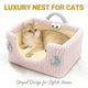 Soft Cat Bed - Monster-Shaped, Striped Plush Fabric, Pink, Portable Handle for Cozy Rest