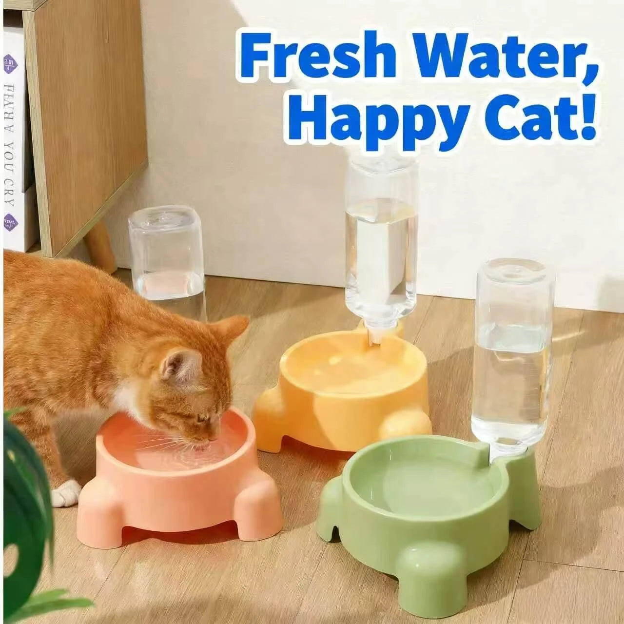 Spill-Proof Pet Feeding Bowl - Water Dispenser, Elevated, Pink/Yellow/Green