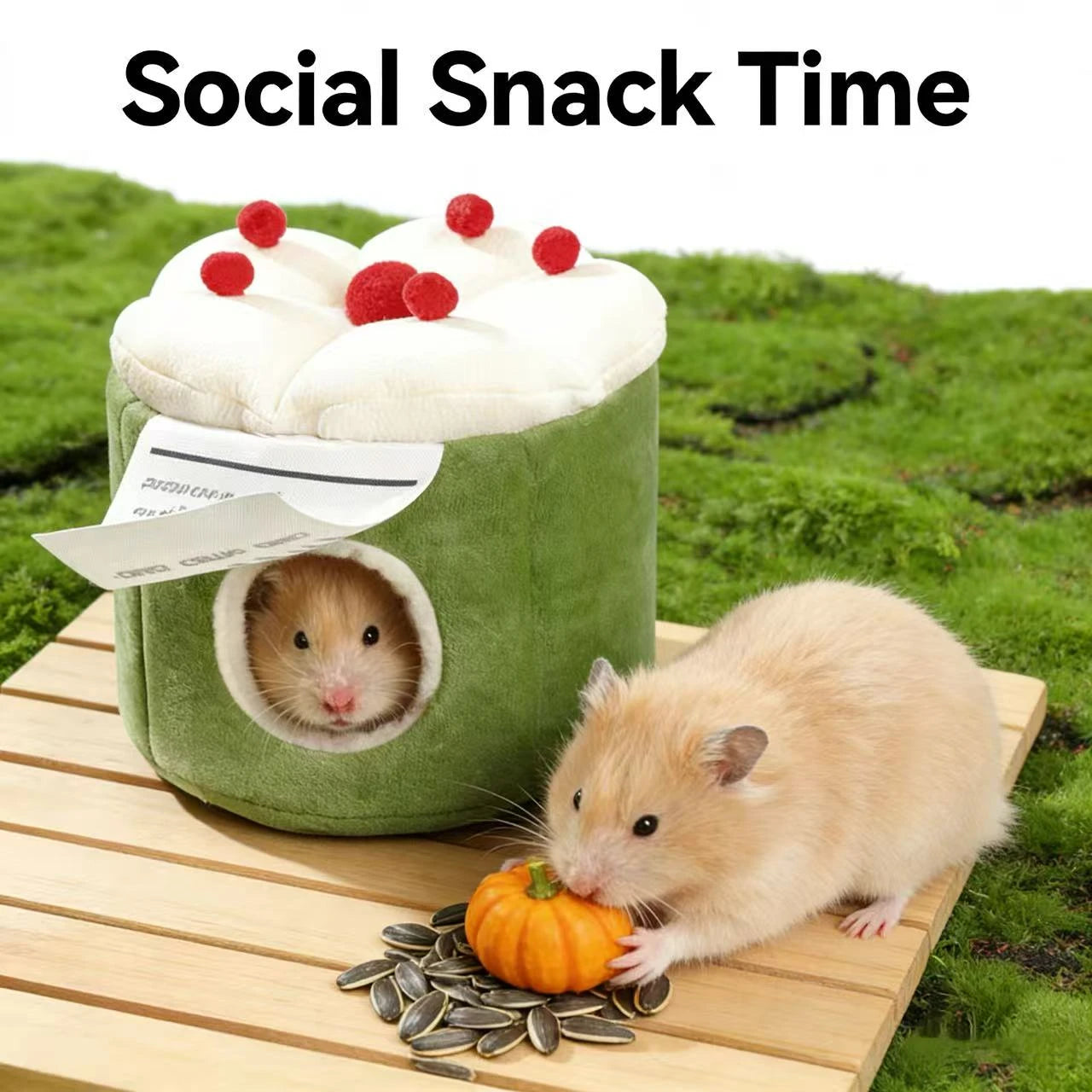 Comfort Hide Rest Hamster Nest for Hamsters - Cake-Shaped Plush Green-White Red Decor