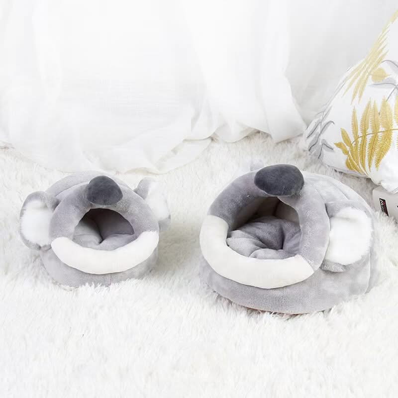 Adorable 2-Piece Chinchilla House for Chinchillas - Koala Shape, Gray-White, Big Ears, Plush Material