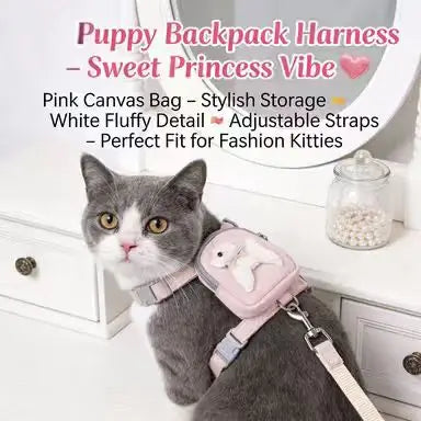 Escape-Proof Cat Harness & Leash: Puppy Backpack Design, Padded Fabric