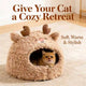 Warm Enclosed Cat Bed: Reindeer Design, Fluffy Plush Fabric (Brown, Winter)
