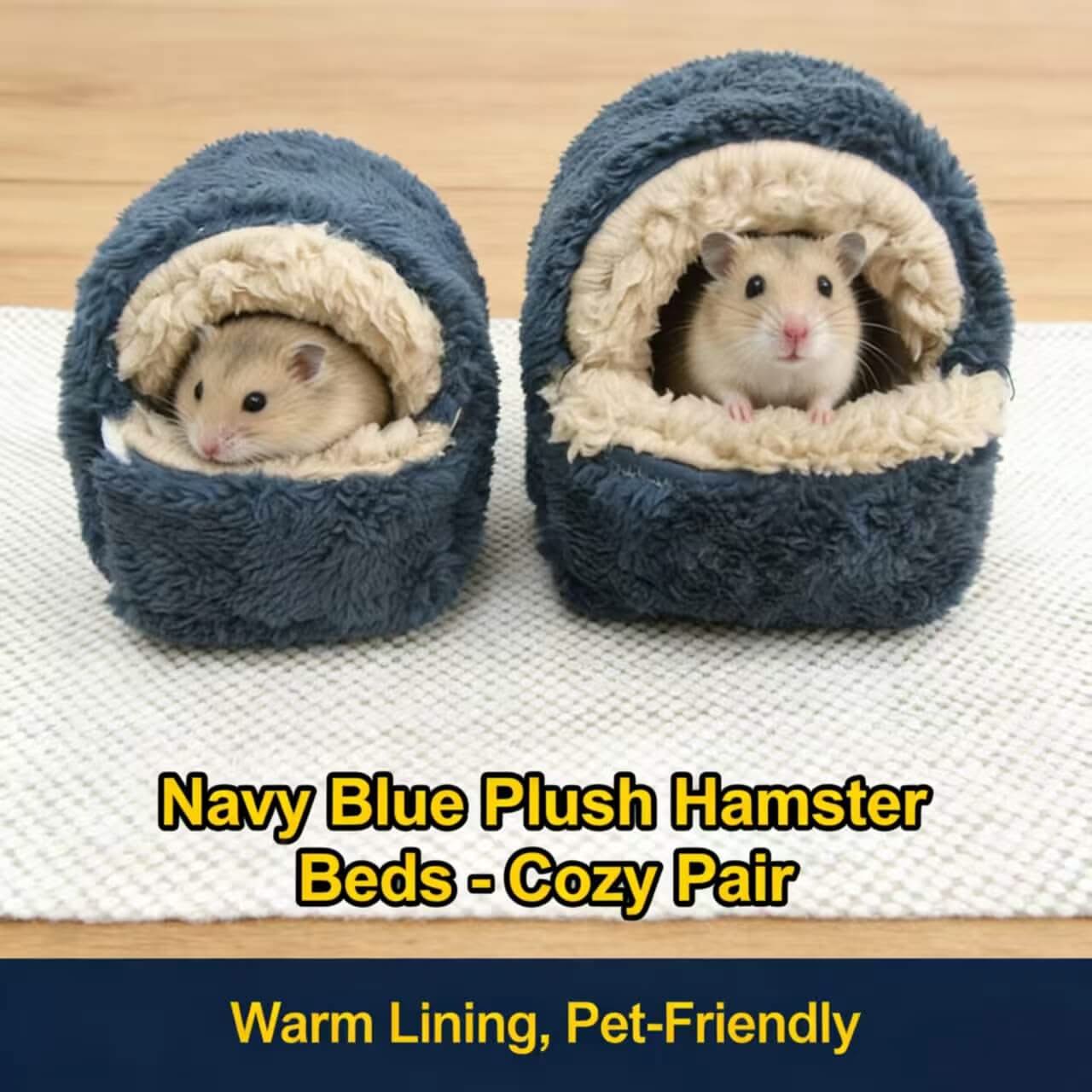 Cozy Warm Hamster House for Hamsters - Navy Blue Plush, Pair Set, Warm Lining, Pet-Friendly